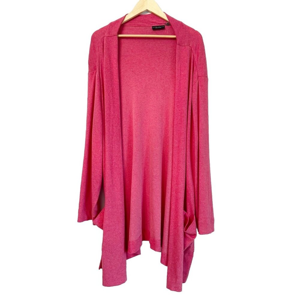 Susan Graver Womens Red Open Cardigan 5X Pockets Lightweight Layering